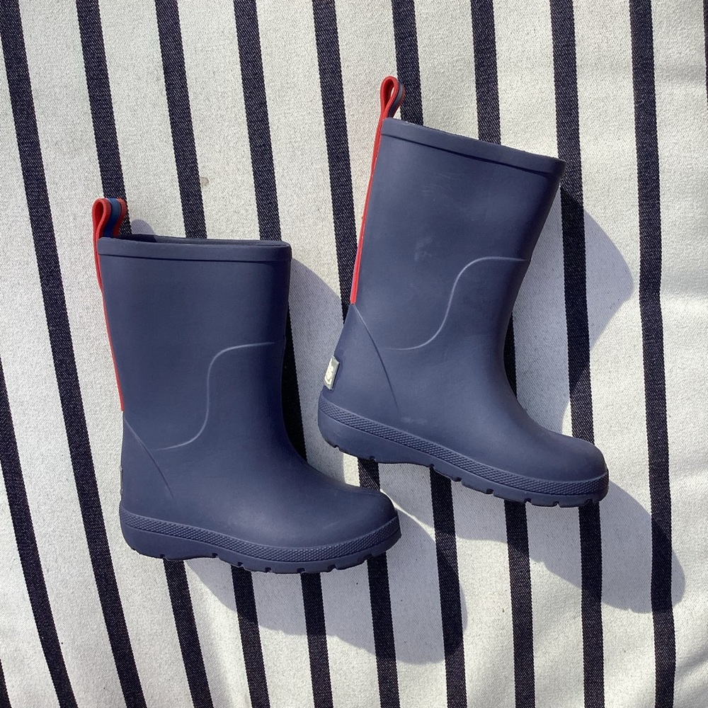 Navy and Red Rain Boots
